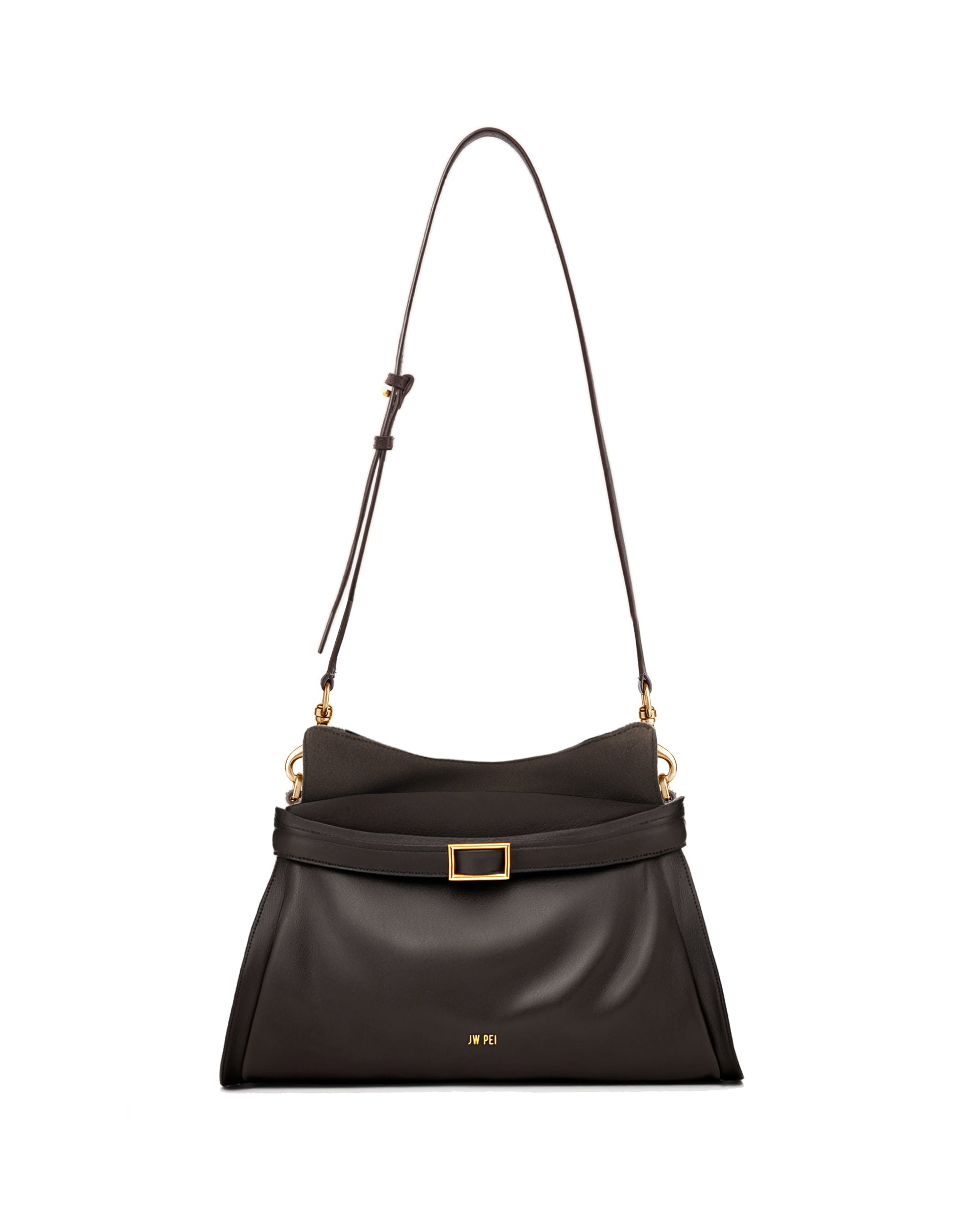 Avery Crossbody Bag With Gold Buckle - Dark Brown