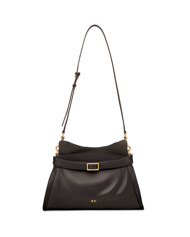 Avery Crossbody Bag With Gold Buckle - Dark Brown