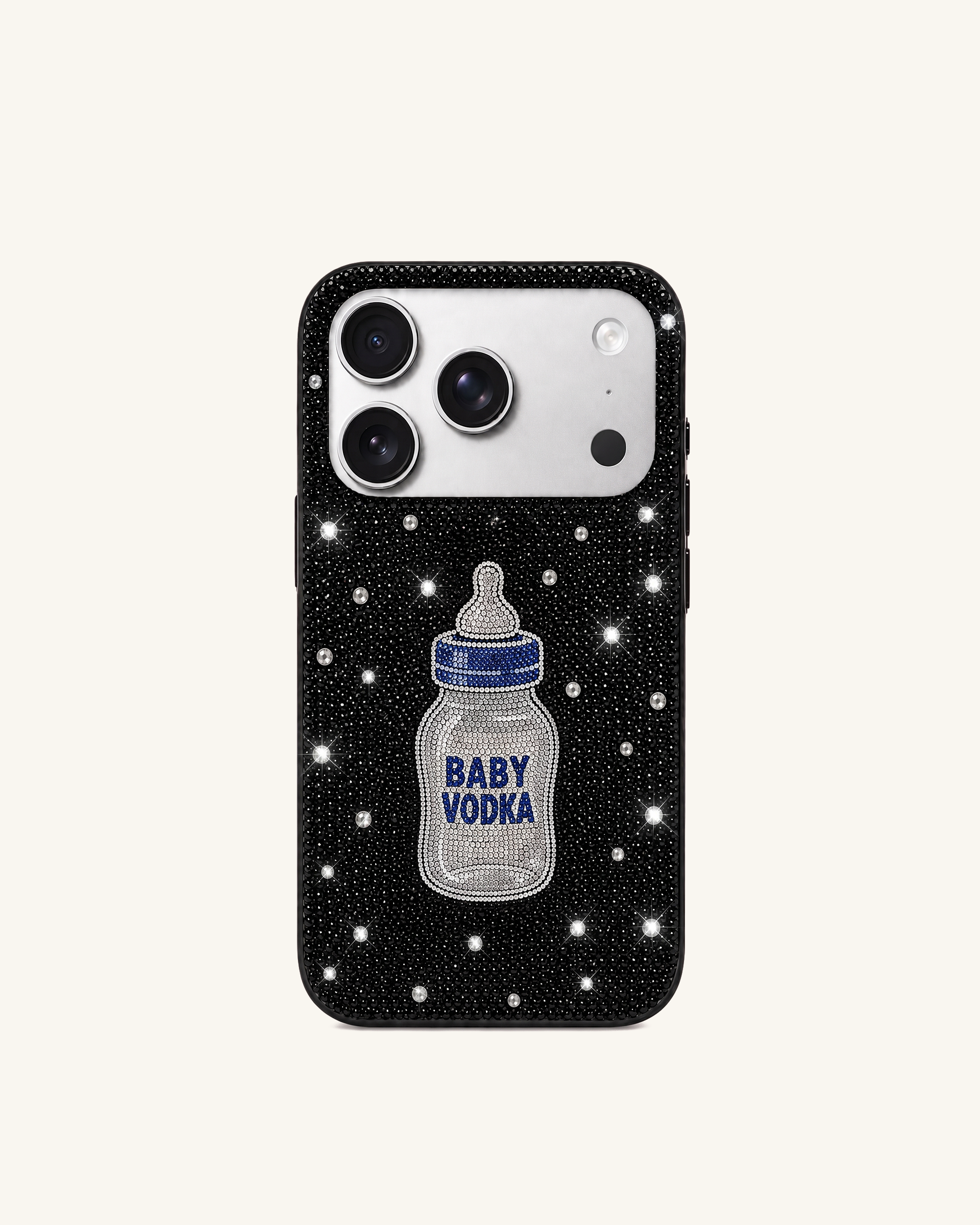 Baby Vodka Rhinestone Phone Case - Black