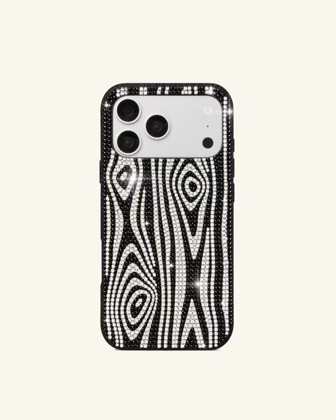 Zebra Rhinestone Phone Case – Black