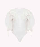 Floral Lace Puff Sleeve Bodysuit – White