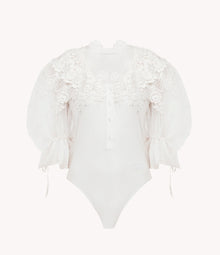 Floral Lace Puff Sleeve Bodysuit – White