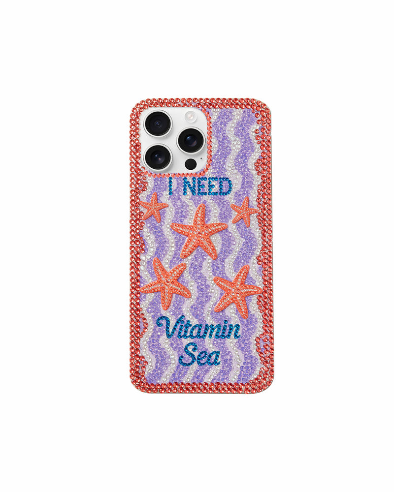 Starfish Seaside Artificial Crystal Phone Case – Purple