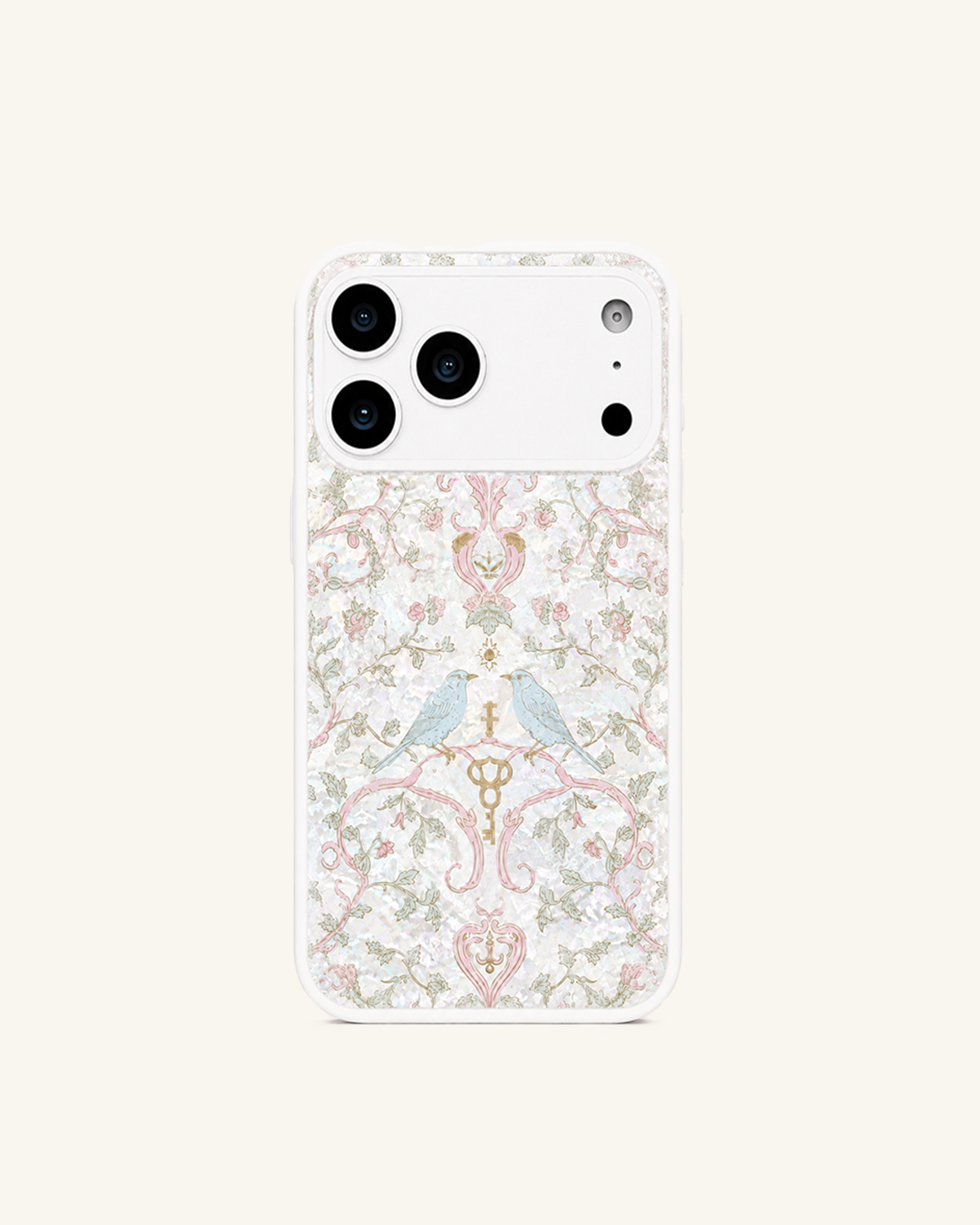 Vintage Romance Bird Pearl Shell Phone Case – White