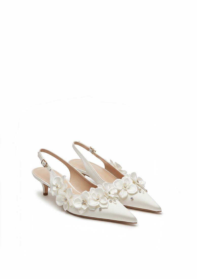 Lila Floral Slingback Pumps – White