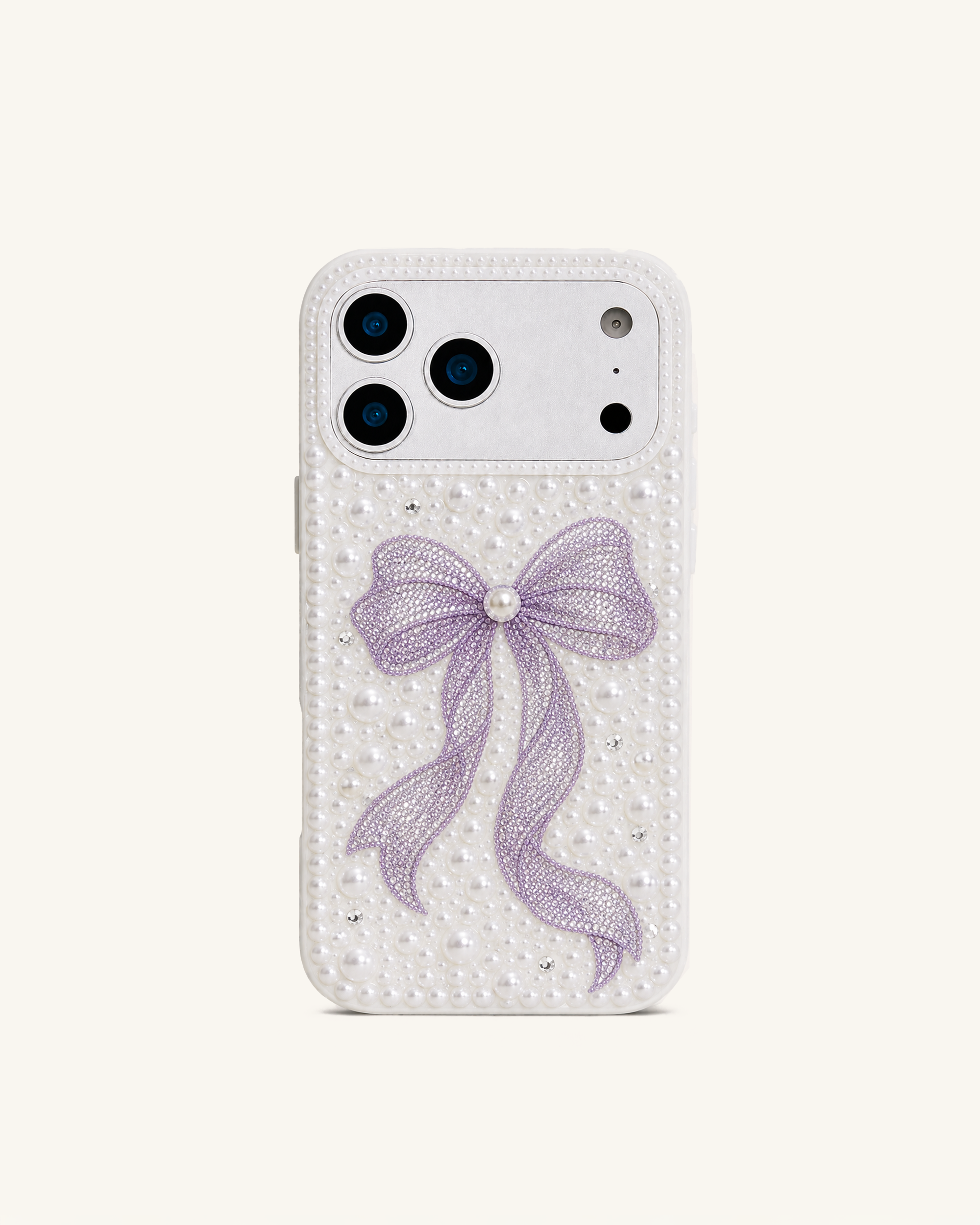 Pearl Artificial Crystal Bow Phone Case – White