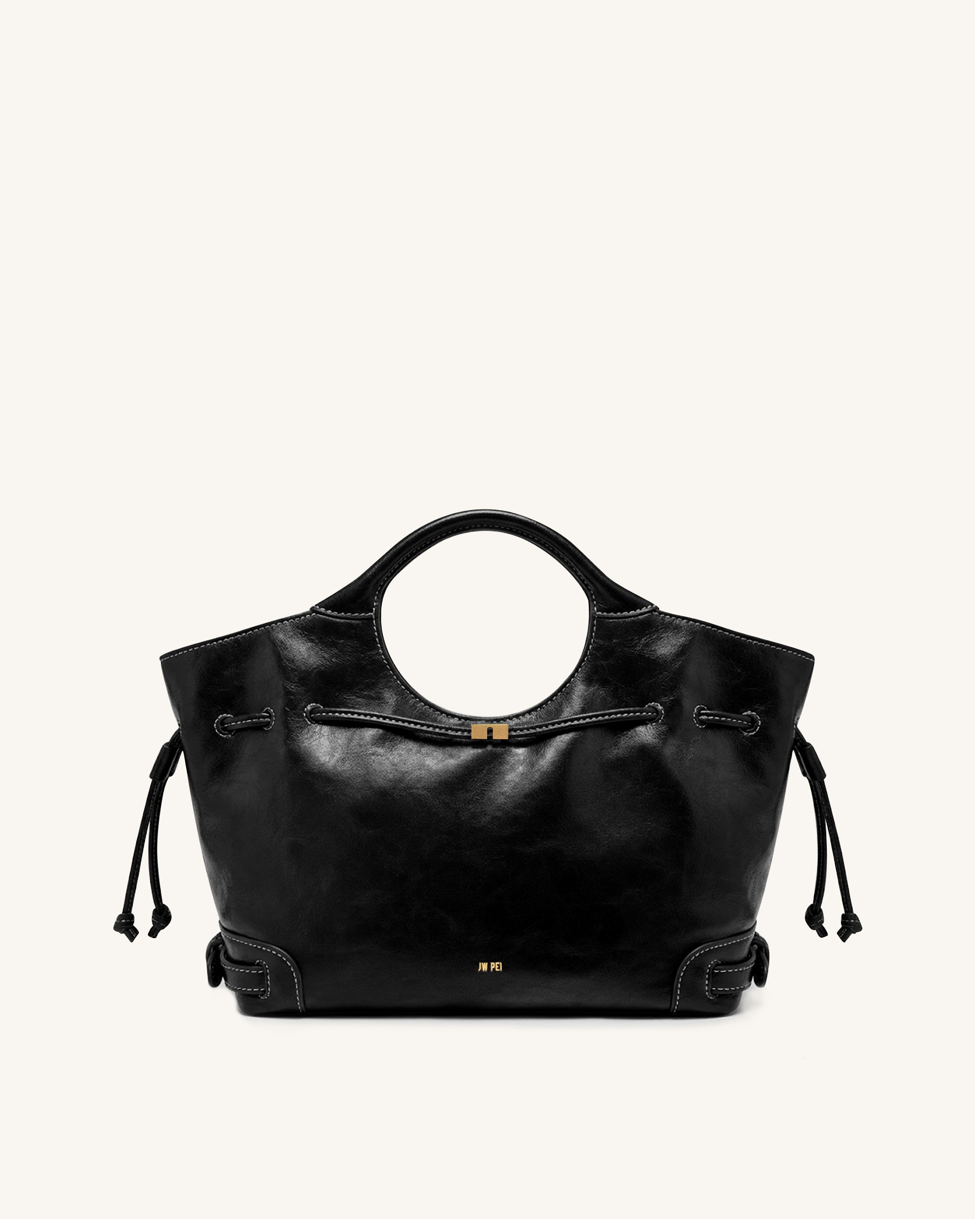 Elara Waxed Vegan Leather Drawstring Tote Bag - Black