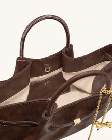 Maeve Dachshund Metal Charm Tote Bag - Dark Brown