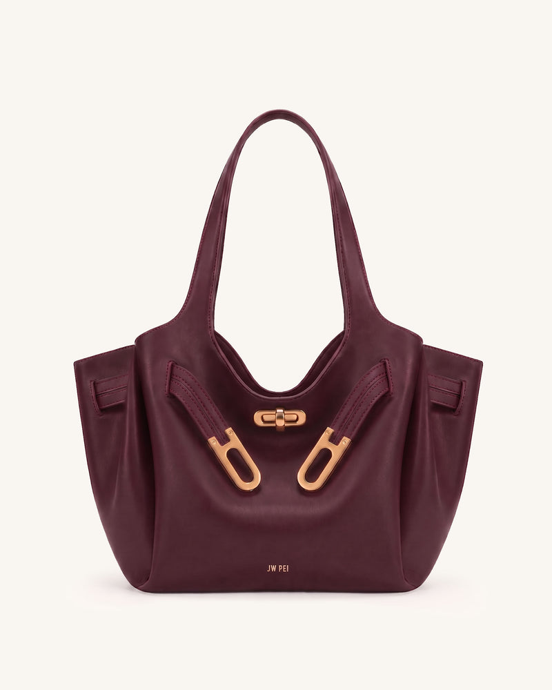 Rhea Hardware-Detailed Soft Tote Bag - Burgundy