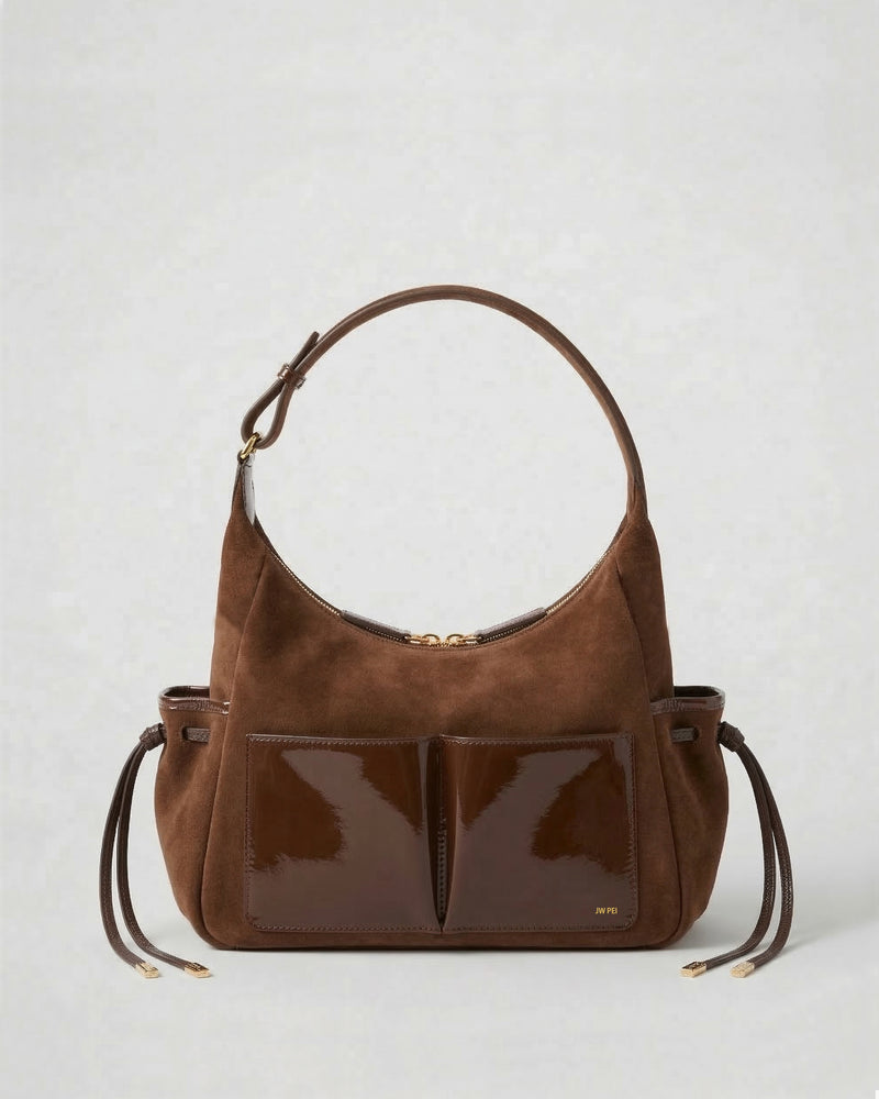 Luna Faux Suede Shoulder Bag - Brown