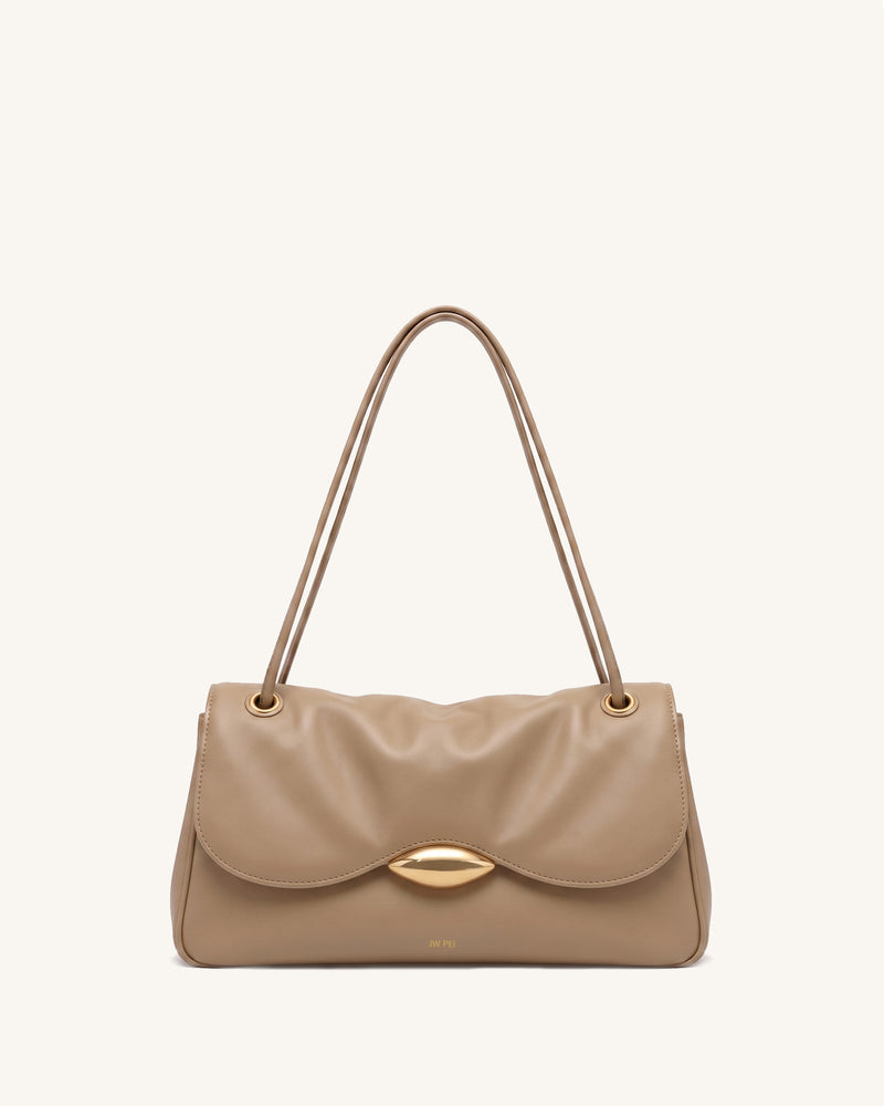 Sofia Soft Curved Flap Shoulder Bag – Taupe