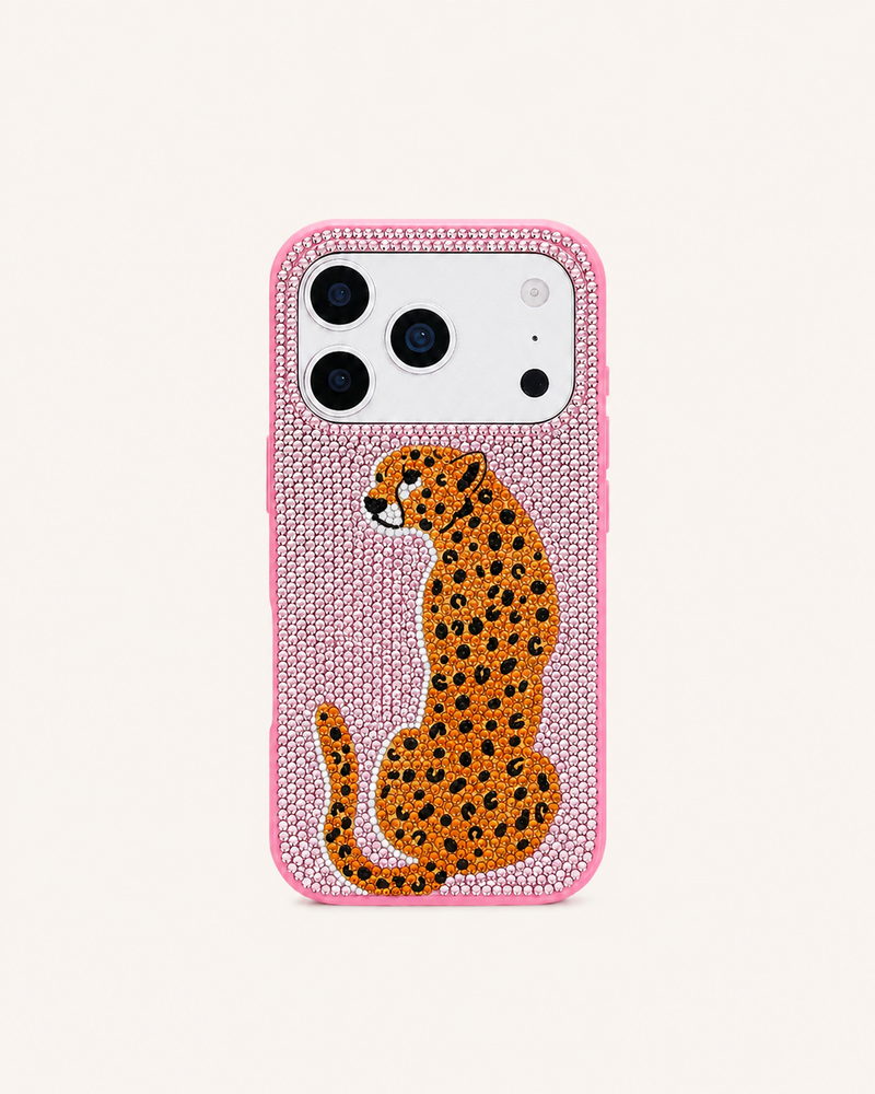Leopard Artificial Crystal Phone Case - Pink