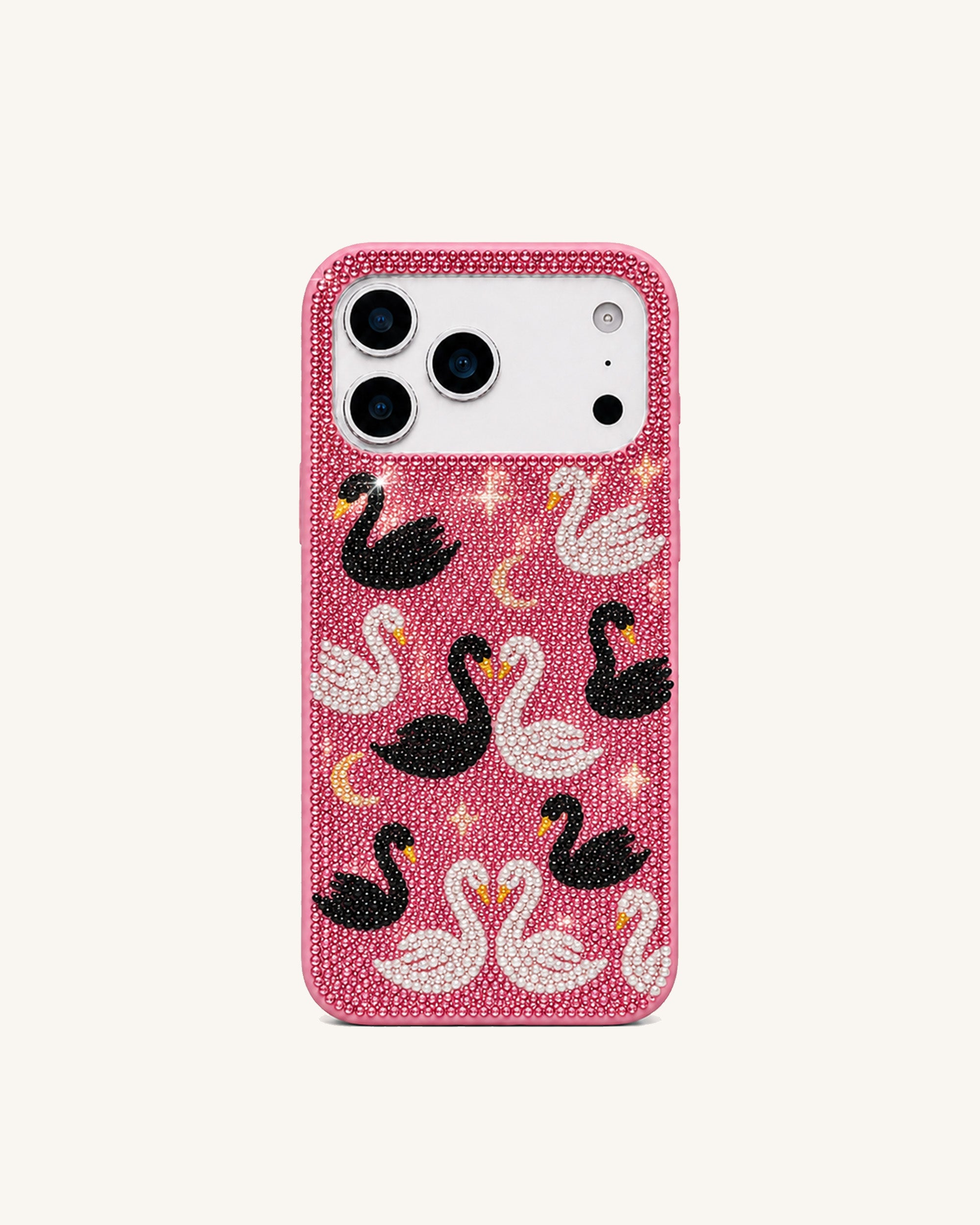 Swan Pattern Artificial Crystal Phone Case - Pink
