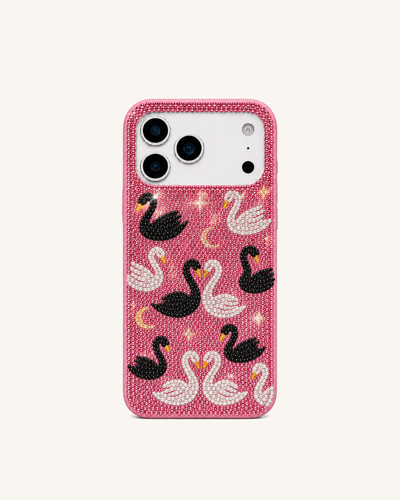 Swan Pattern Artificial Crystal Phone Case - Pink
