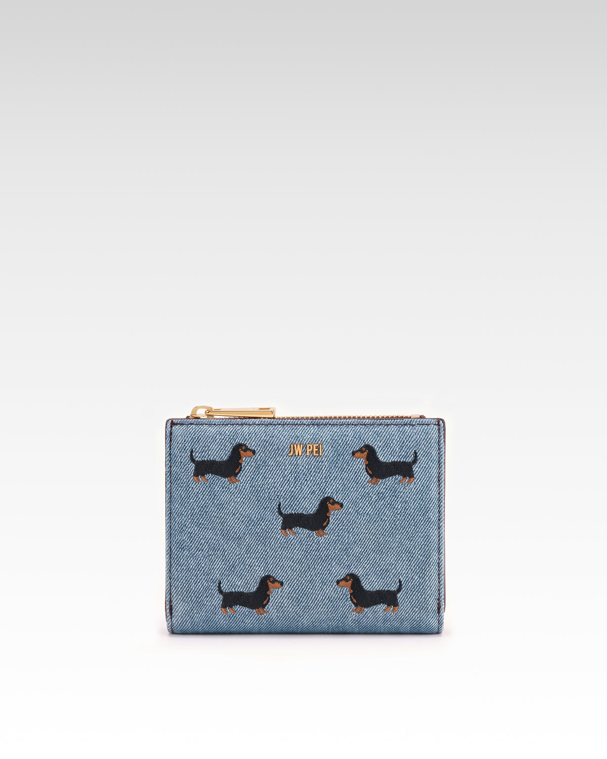 Dachshund Embroidered Denim Bifold Wallet - Blue