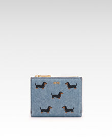 Dachshund Embroidered Denim Bifold Wallet - Blue