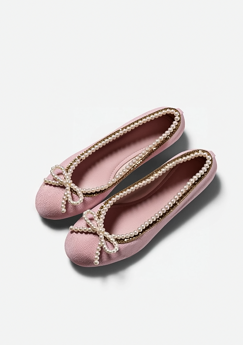 Ella Pearl Bow Flats – Pink