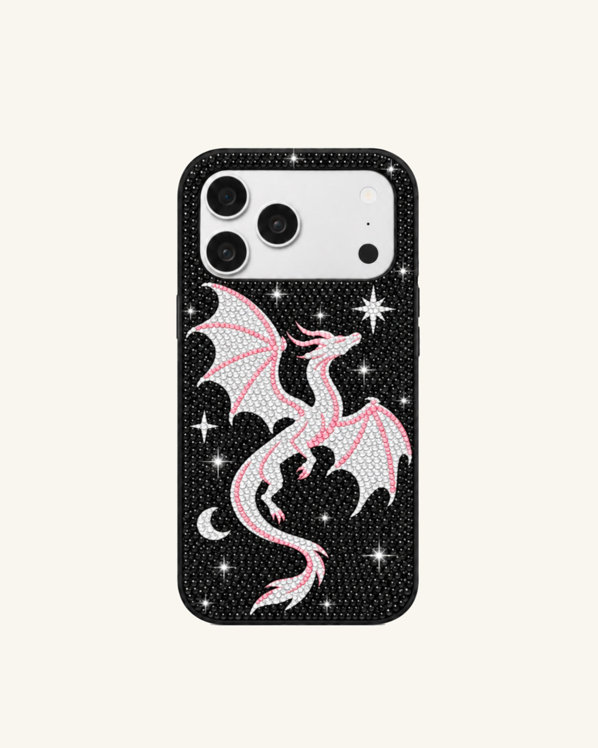Dragon Motif Artificial Crystal Phone Case – Black