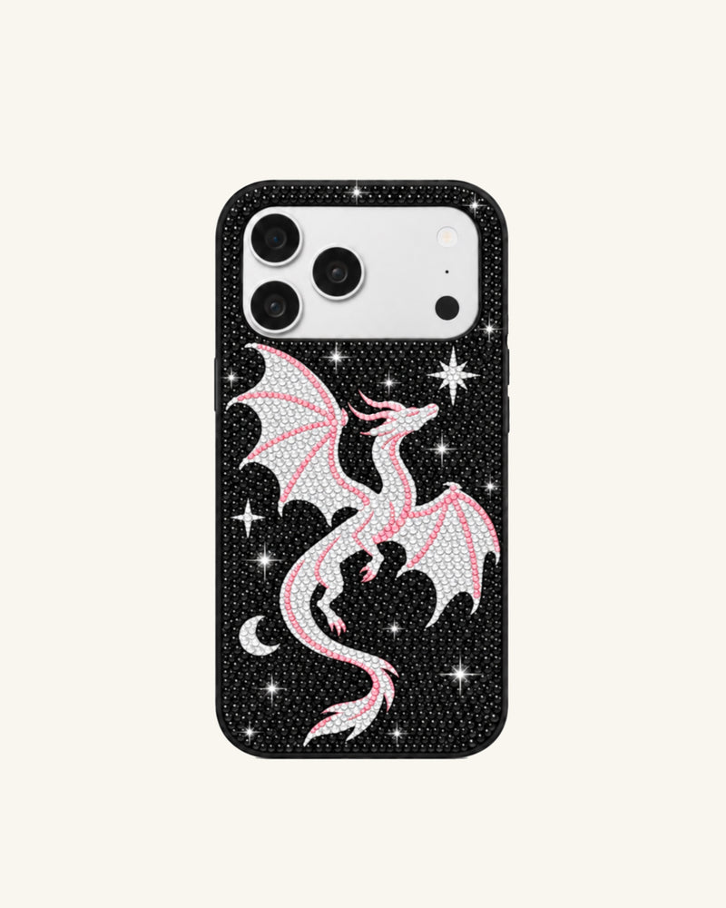Dragon Motif Artificial Crystal Phone Case – Black