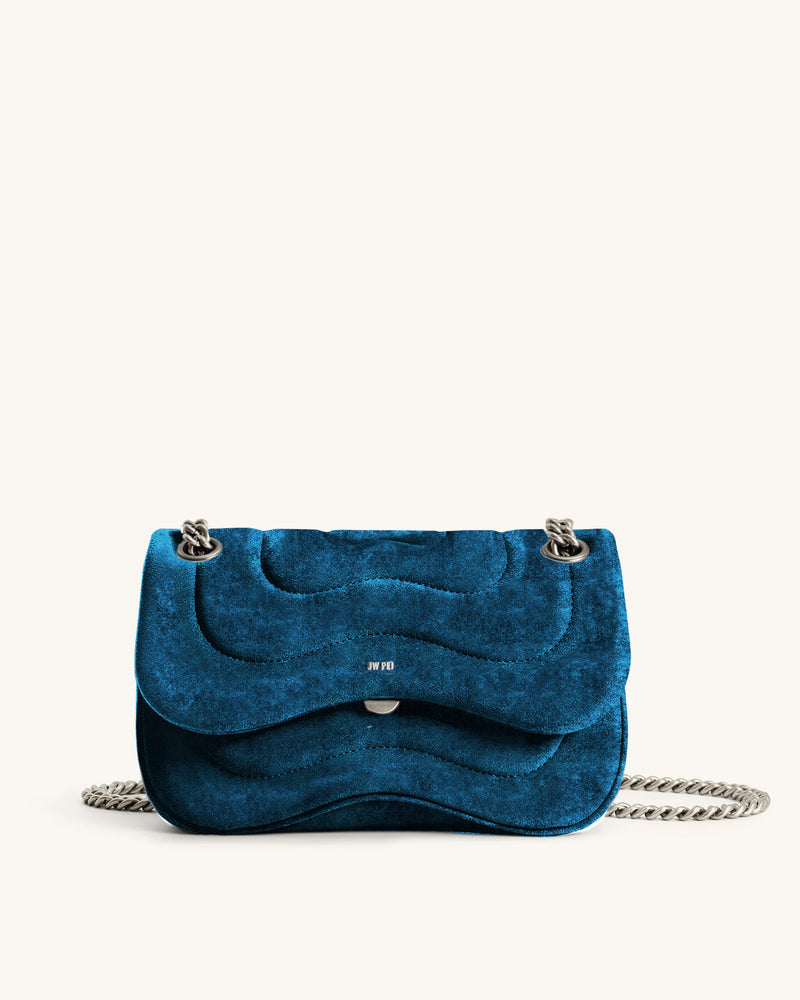 Tina Velvet Quilted Chain Crossbody - Blue