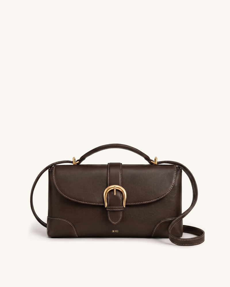 Estelle Buckle Flap Top Handle Bag - Dark Brown
