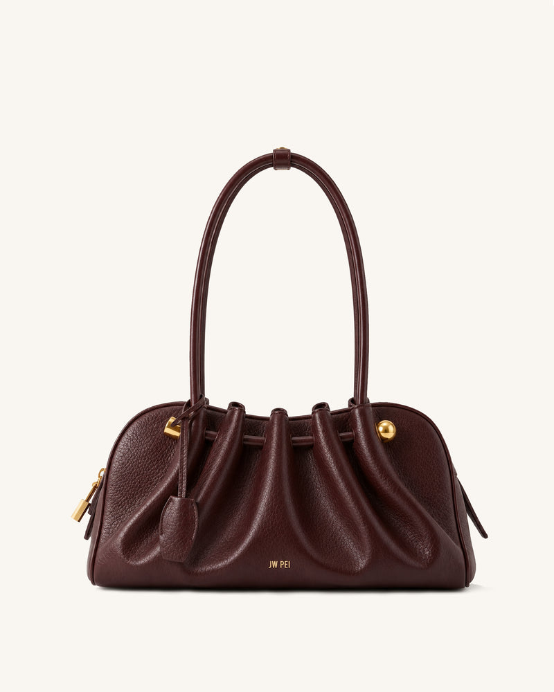 Naomi Pebbled Hardware-Detailed Ruched Shoulder Bag - Brown
