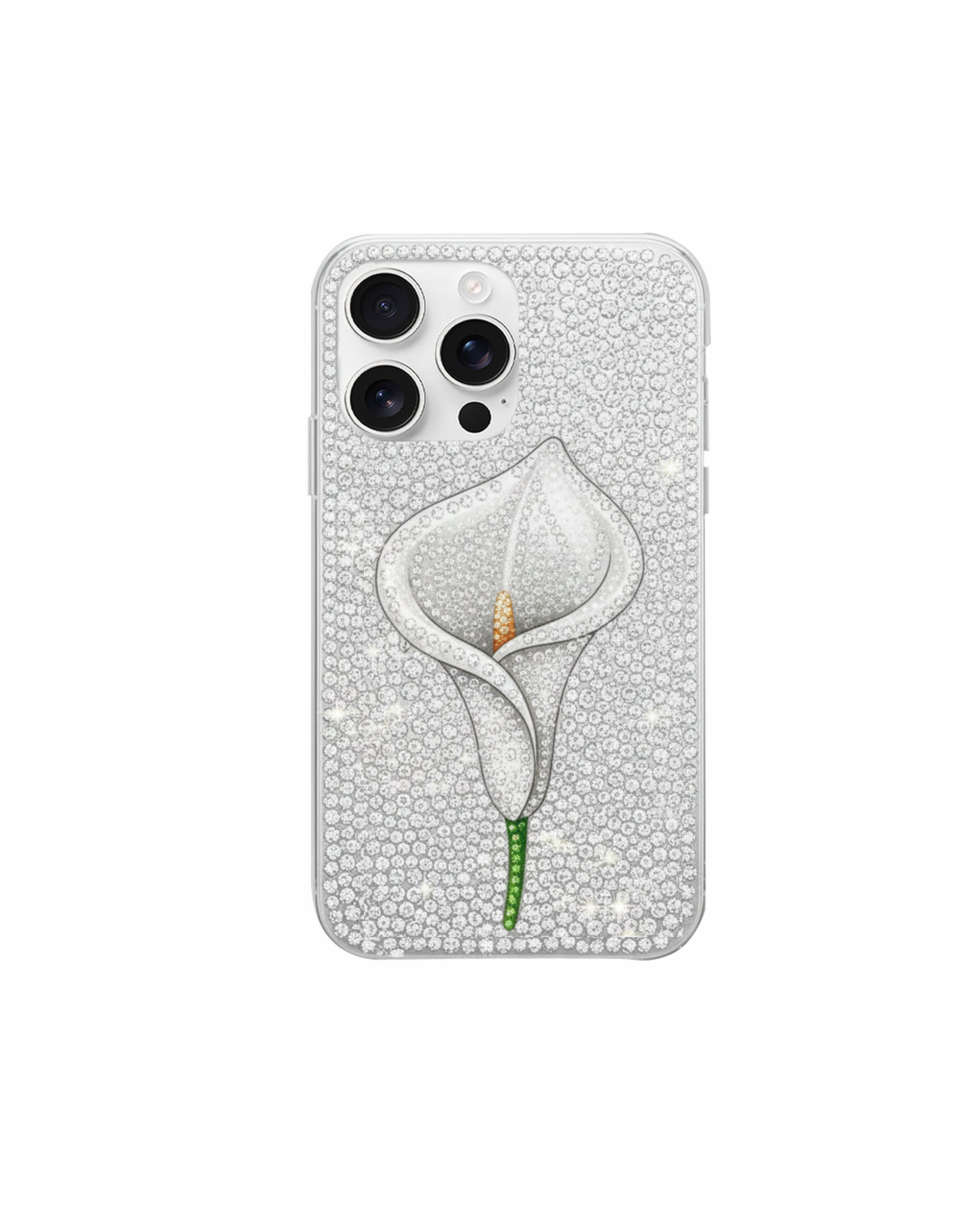 Calla Lily Artificial Crystal Phone Case – White