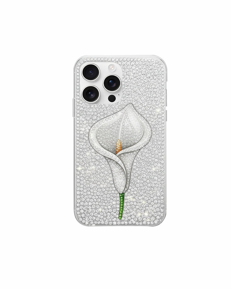 Calla Lily Artificial Crystal Phone Case – White