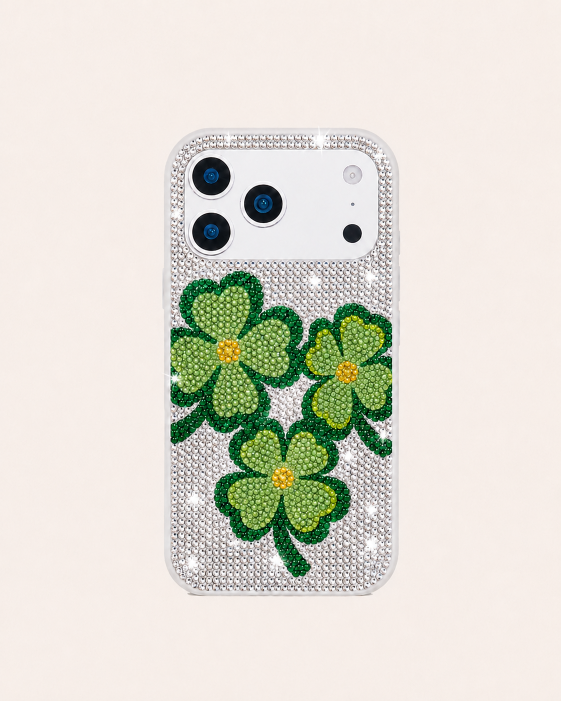 Clover Artificial Crystal Phone Case - White Green