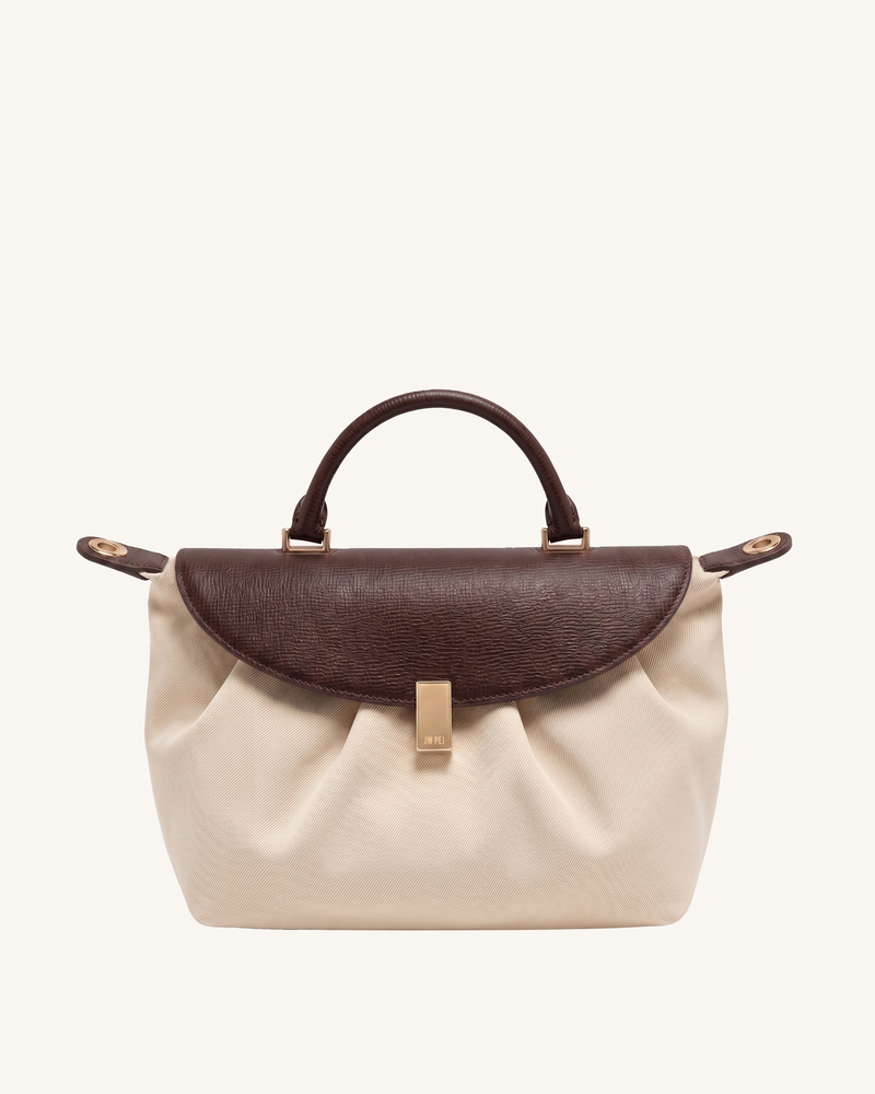 Mara Two-Tone Ruched Top Handle Bag – Brown & Ivory