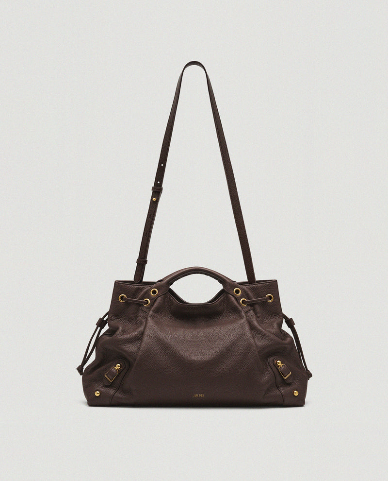 Riley Drawstring Tote Bag - Brown