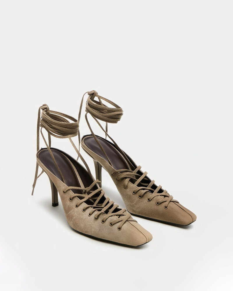 Amber Lace-Up Mules – Brown