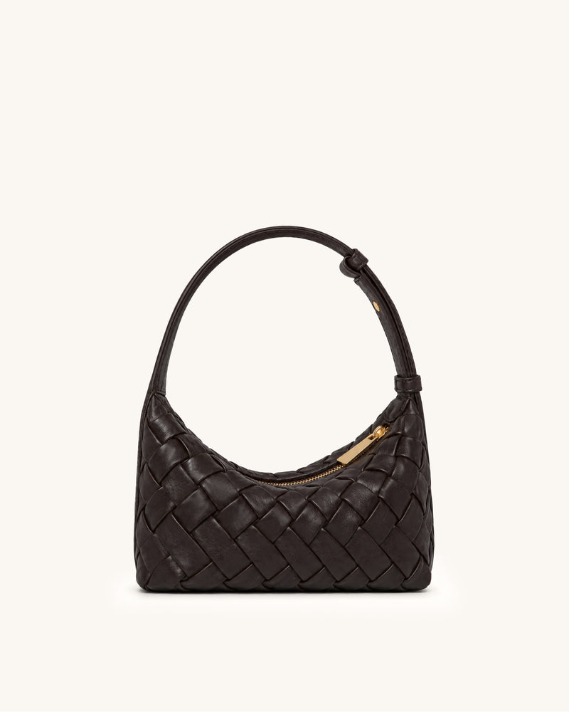 Orla Woven Crescent Shoulder Bag - Dark Brown