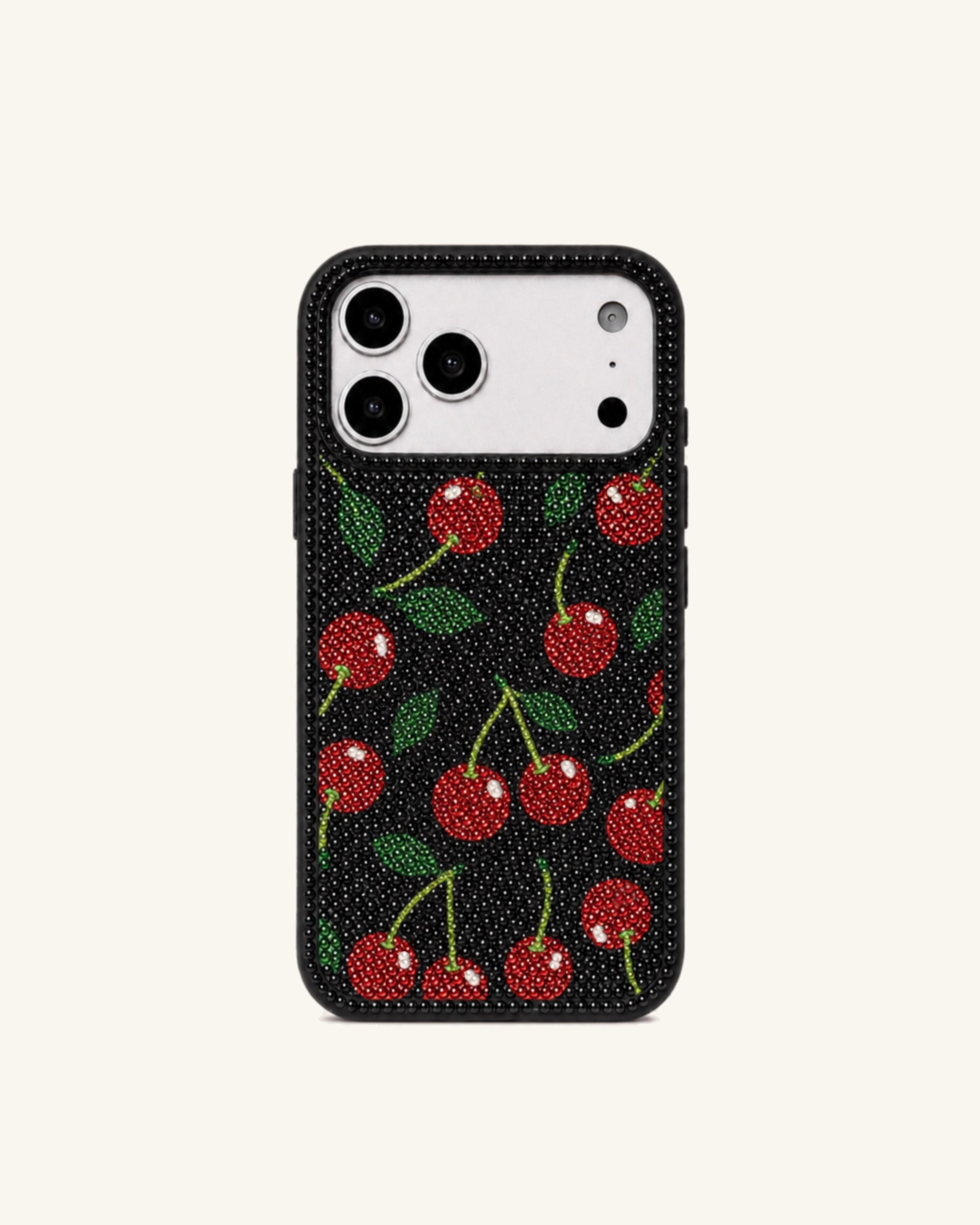 Cherry Rhinestone Phone Case – Black