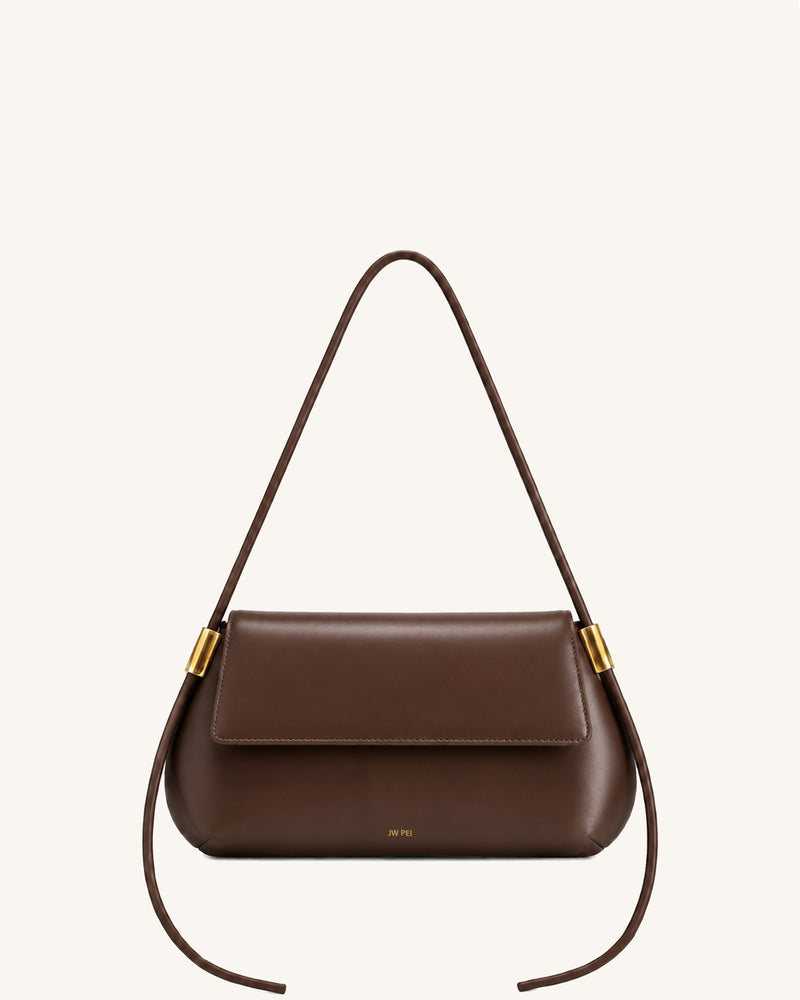 Nala East-West Flap Shoulder Bag - Dark Brown