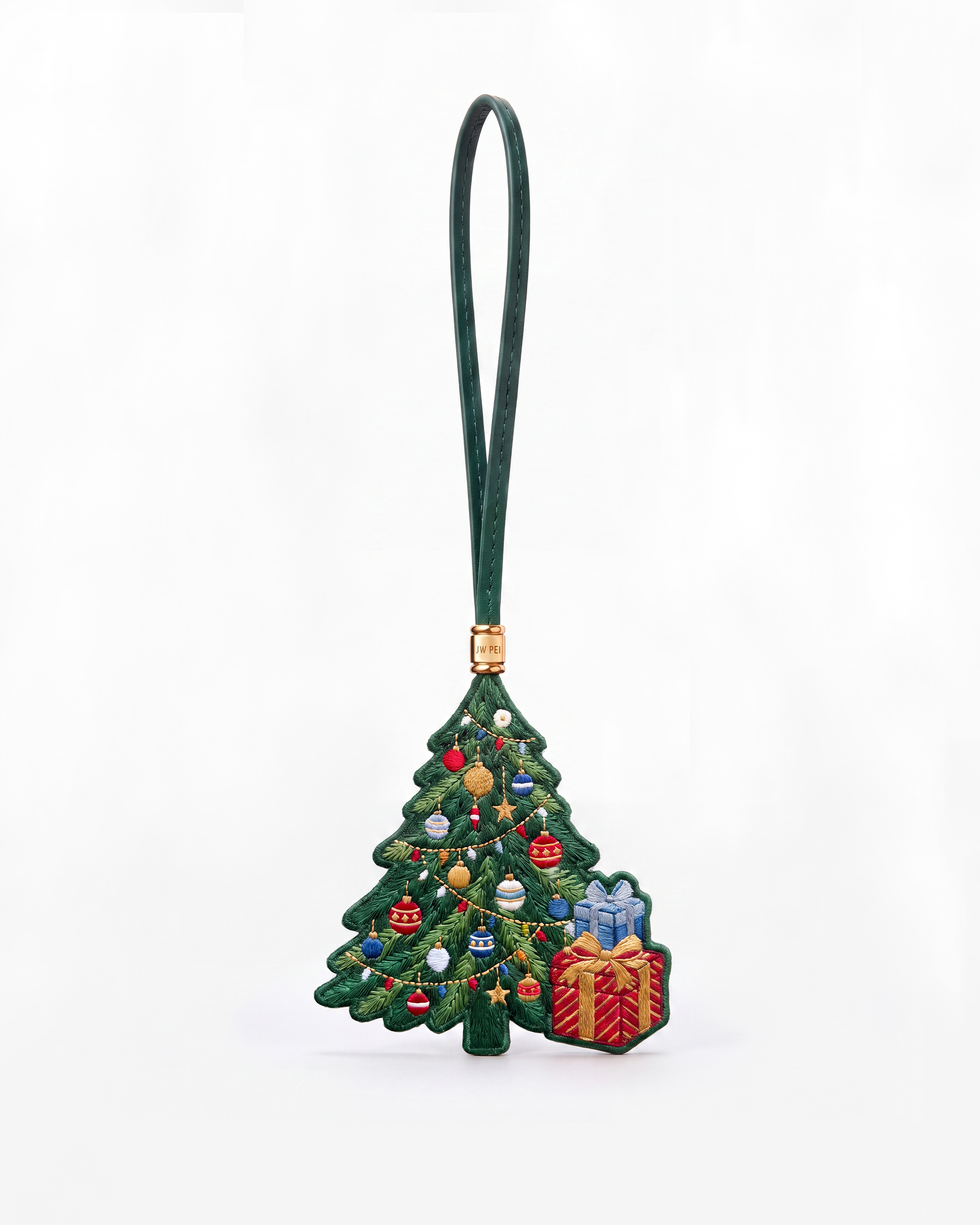 Embroidered Christmas Tree Bag Charm - Green