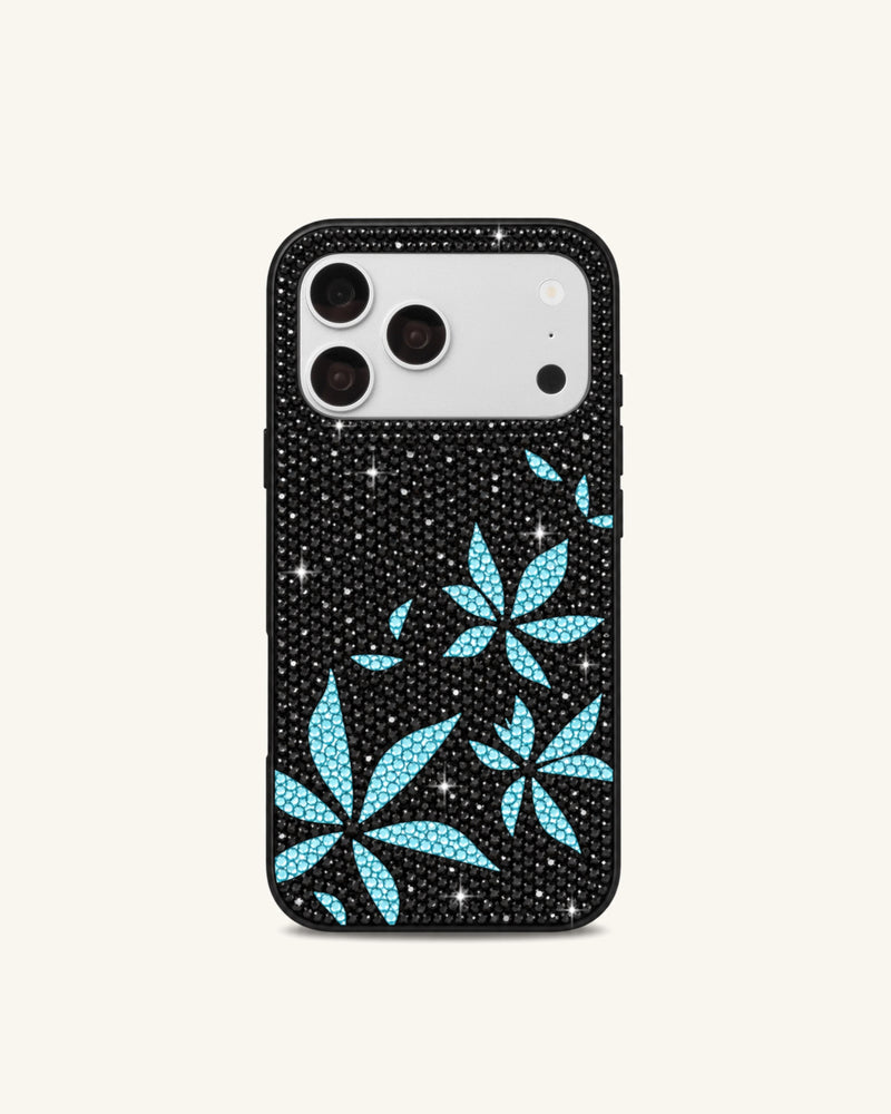 Sparkling Artificial Crystal Floral Phone Case – Black