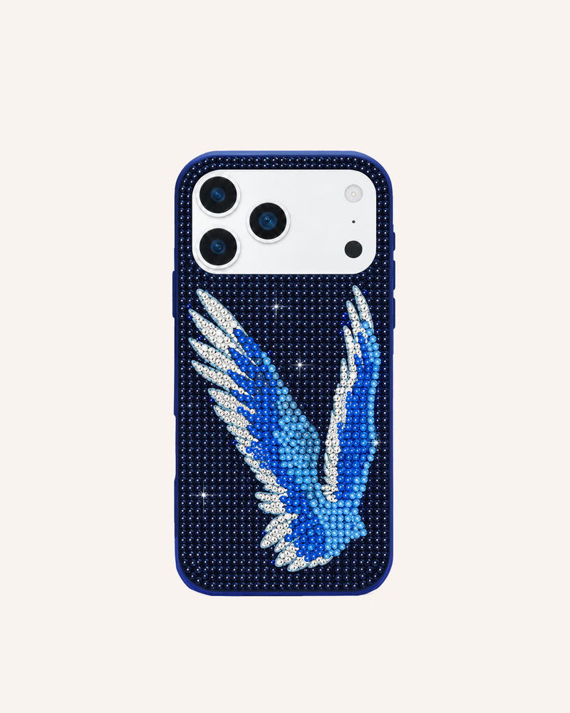 Wing Motif Artificial Crystal Phone Case - Blue
