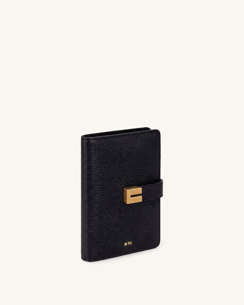 Hana Pebbled Passport Wallet – Black