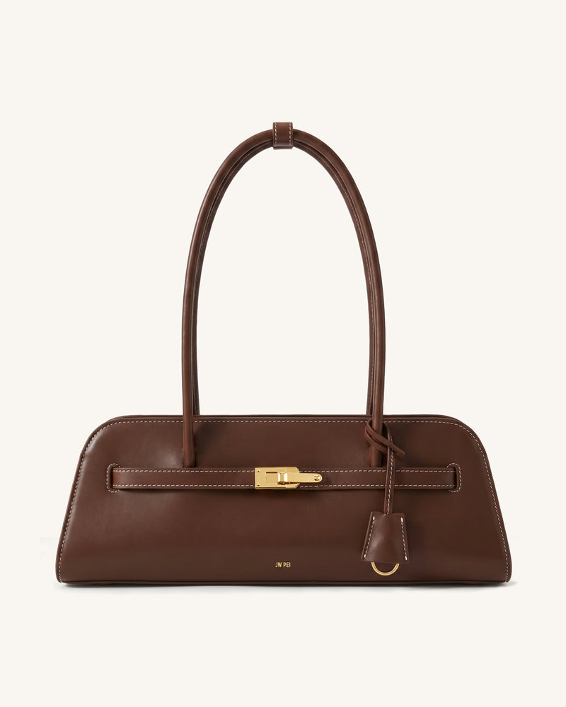 Keyla Long Handle East-West Shoulder Bag – Dark Brown