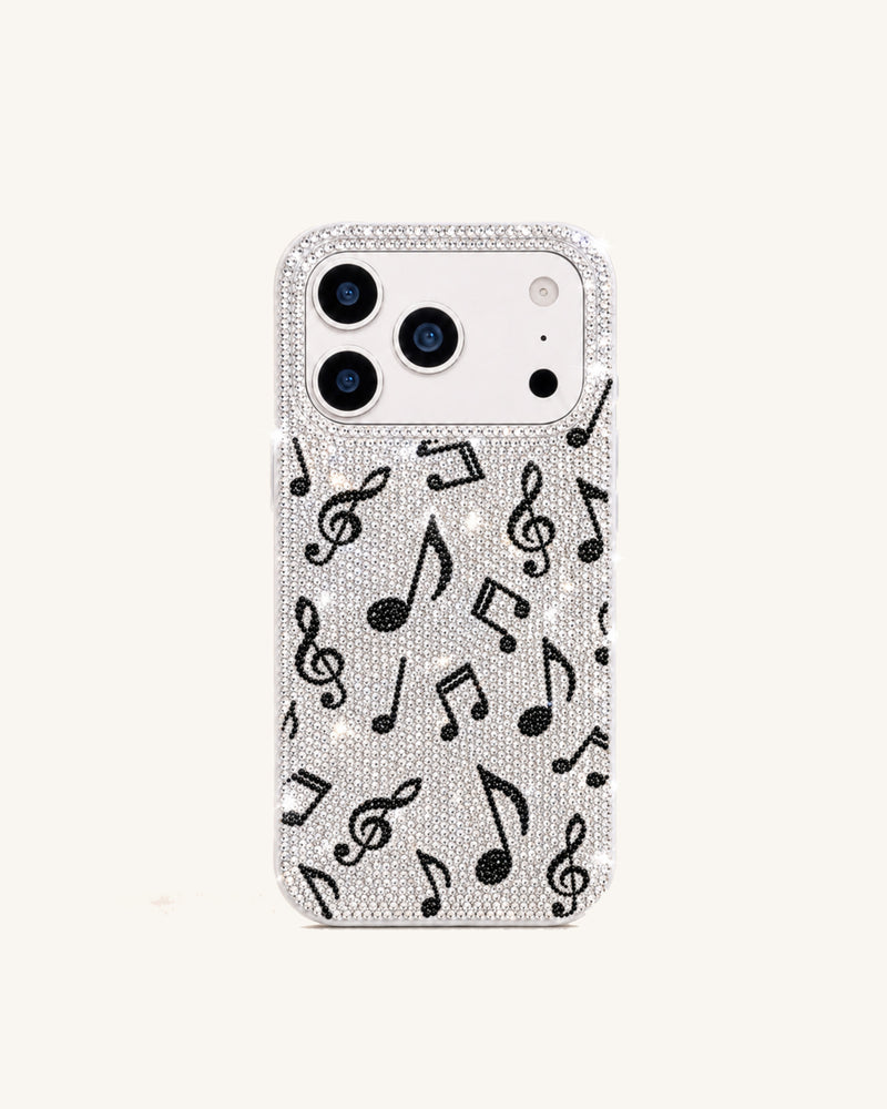 Music Notes Artificial Crystal Phone Case - White