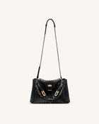 Rhea Large Woven Textured Shoulder Bag - Black