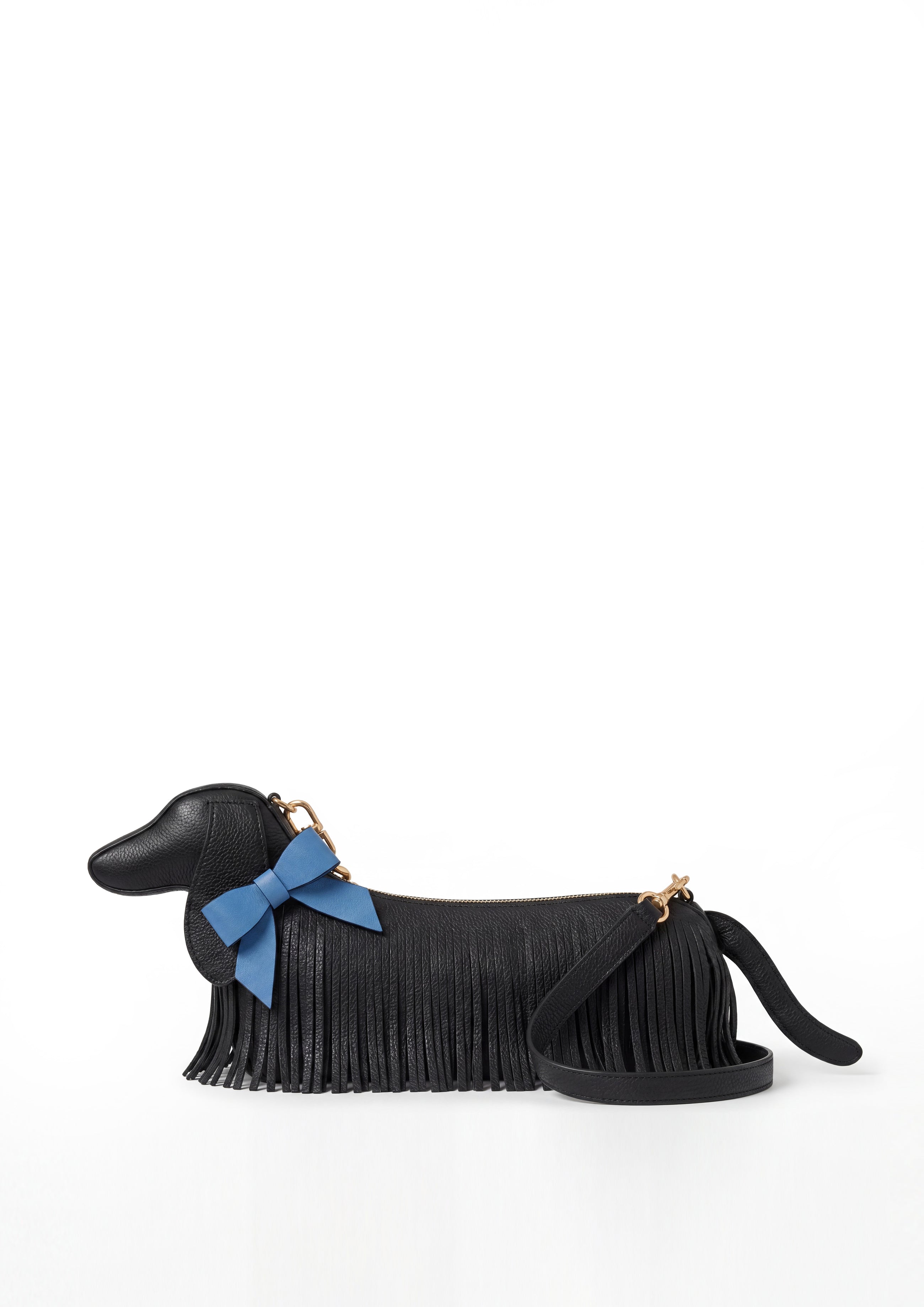 Bow Fringe Dachshund Bag – Black