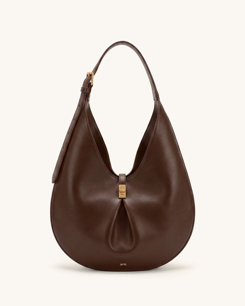 Amara Pleated Hobo Shoulder Bag – Dark Brown