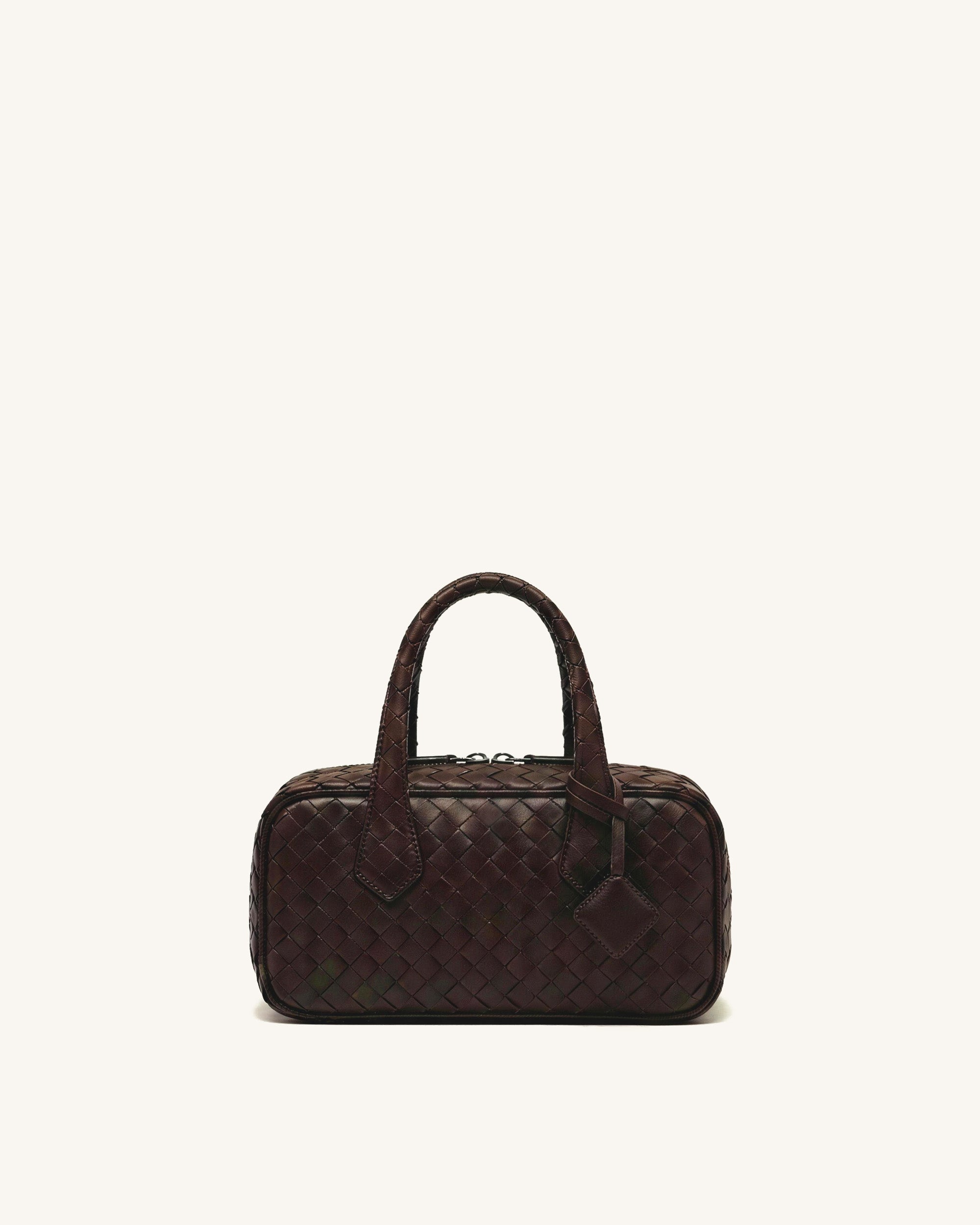 Braided Leather Top Handle Bag - Brown