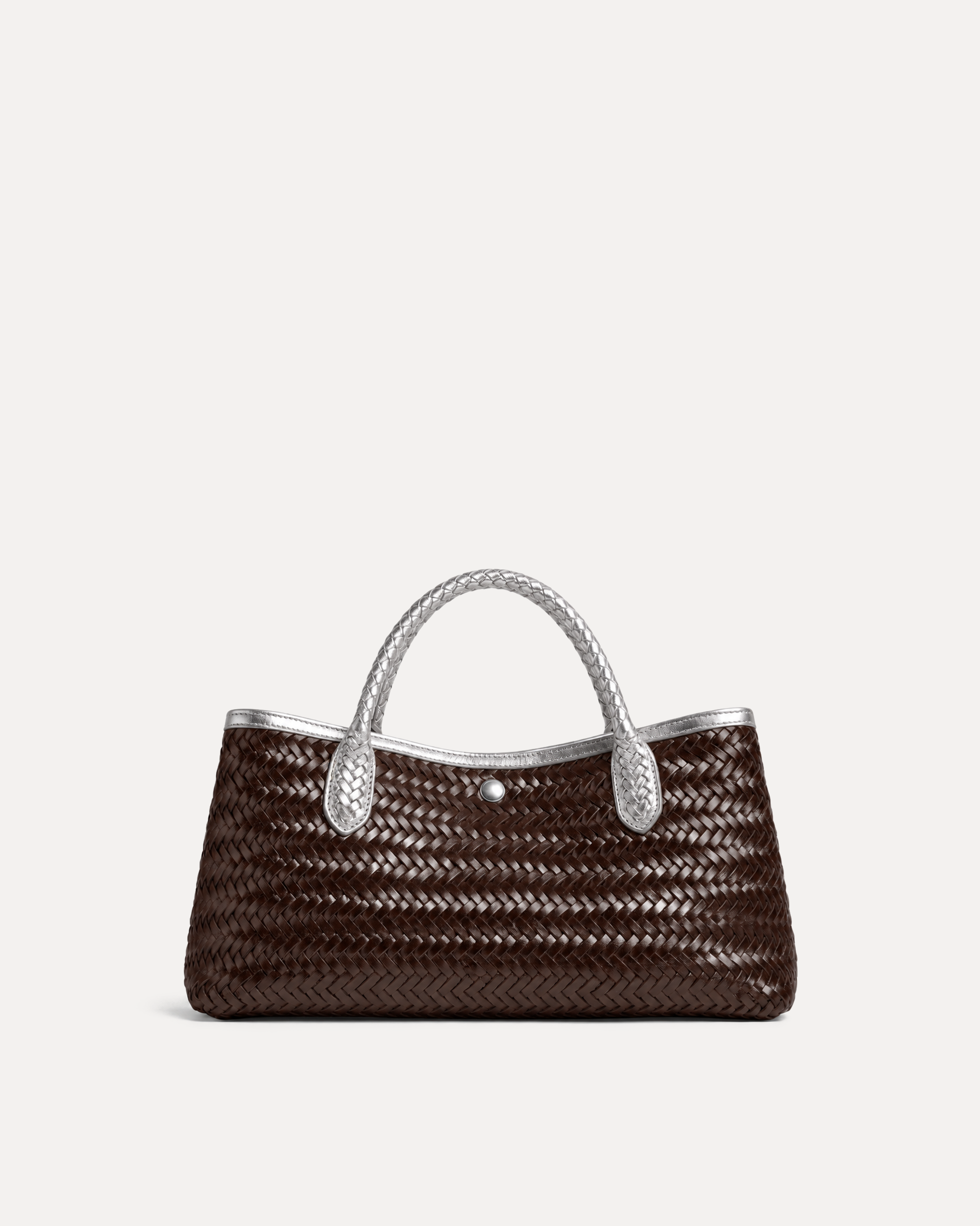 Ava Woven Tote Bag - Dark Brown & Metallic Silver