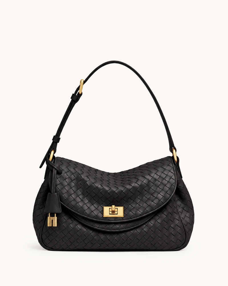 Ava Woven Hobo Bag - Black