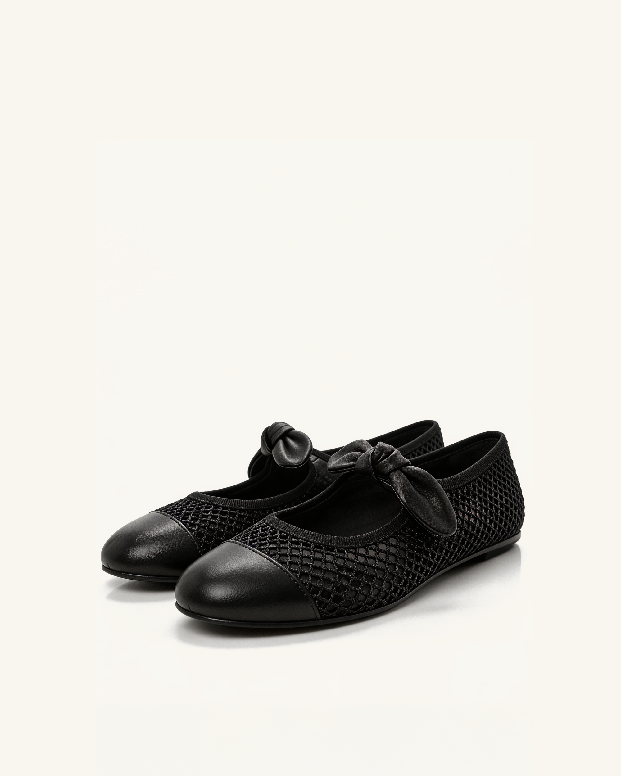 Megan Bow Mesh Flats – Black