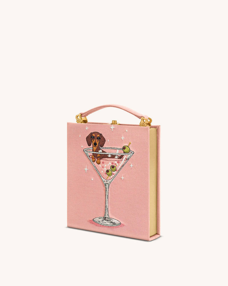 Taya Wine Glass Puppy Pattern Book Shape Clutch Bag - Pink