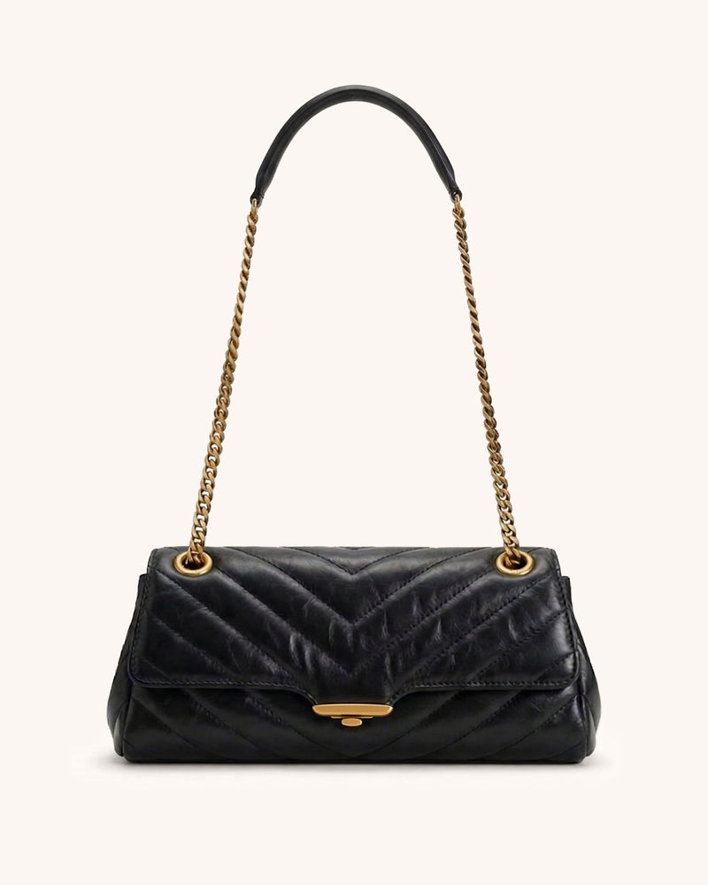 Luna Quilted Chain Shoulder Bag - Black